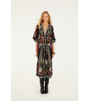 Farm Rio Midi Dress Rococo Flowers, Rococo Flowers Black