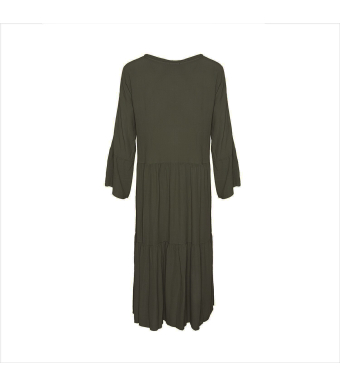 181019 Viscose Dress Long, Dark Army
