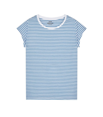 Mads Nørgaard Fine Jersey Teasy Tee Fav Stripe, Briliant White/bright Cobalt