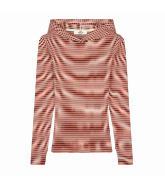Mads Nørgaard Tutti Hood 2x2 Cotton Stripe, Fiery Red/vanilla Ice