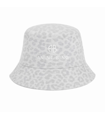 Anine Bing Nicks Bucket Hat, Washed White Leopard