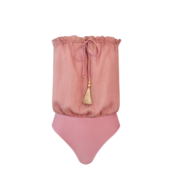 Hanne Bloch Square Bandeau Silk Swimsuit, Blush