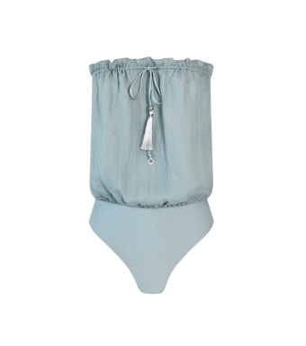 Hanne Bloch Square Bandeau Silk Swimsuit, Ice Blue