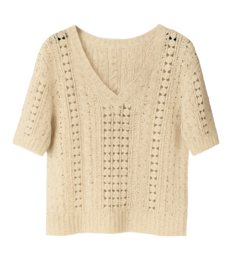 Opal Studio Fally Crocheted V-neck Blouse, Creme