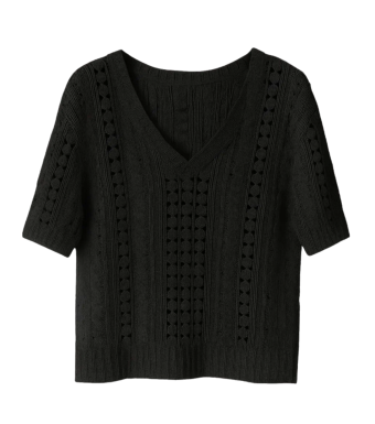 Opal Studio Fally Crocheted V-neck Blouse, Black