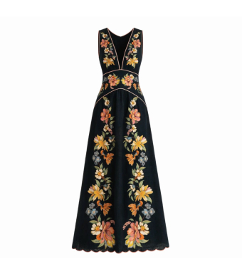 Farm Rio Midi Dress, Maira Floral Dark Blue