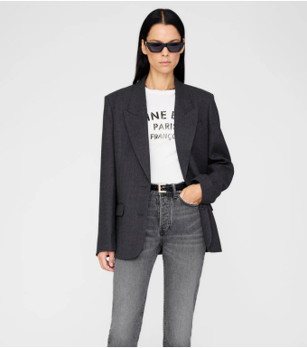 Anine Bing Ross Single-breasted Blazer, Dark Heather Grey