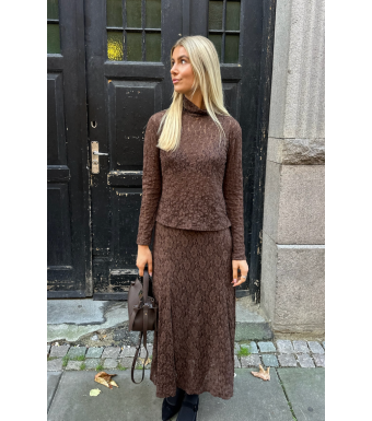 Opal Studio Lily Lace T-neck Blouse, Chocolate