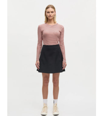 Mads Nørgaard Tuba Tee Long Sleeve 2x2 Cotton Stripe, Fiery Red/vanilla Ice