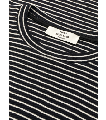 Mads Nørgaard Tuba Tee Long Sleeve 2x2 Cotton Stripe, Black/vanilla Ice