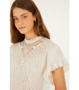 Farm Rio Blouse With Appliques, Off-white